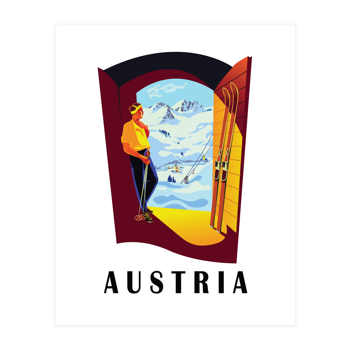 Austria Ski Track At The Door (Print Only)