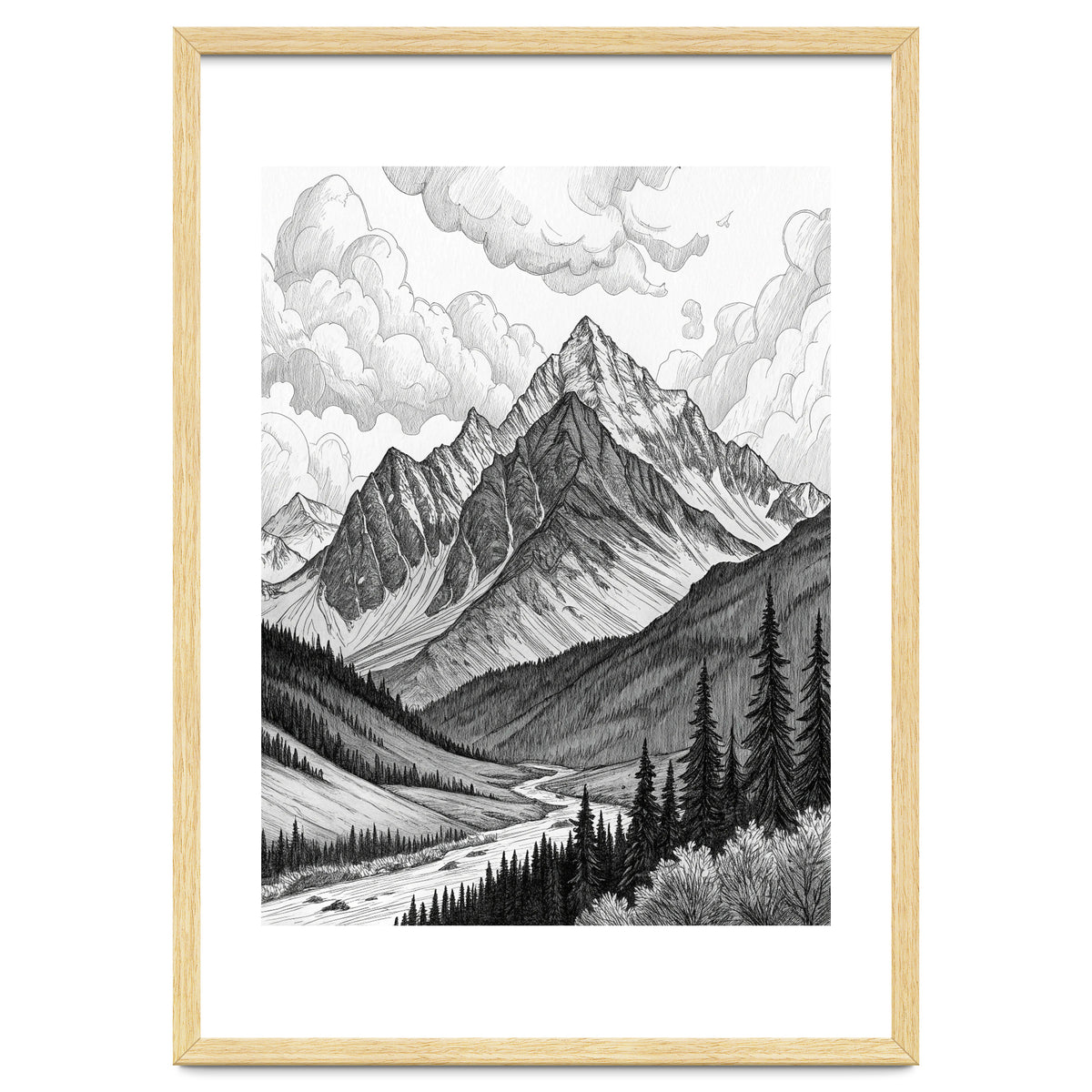 Majestic Alpine Mountain Range Sketch