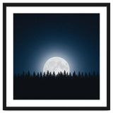 Midnight Serenity: Full Moon Over Forest Silhouettes thumbnail