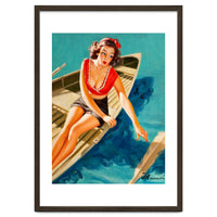 Pinup Sexy Girl In A Boat And A Lost Paddle