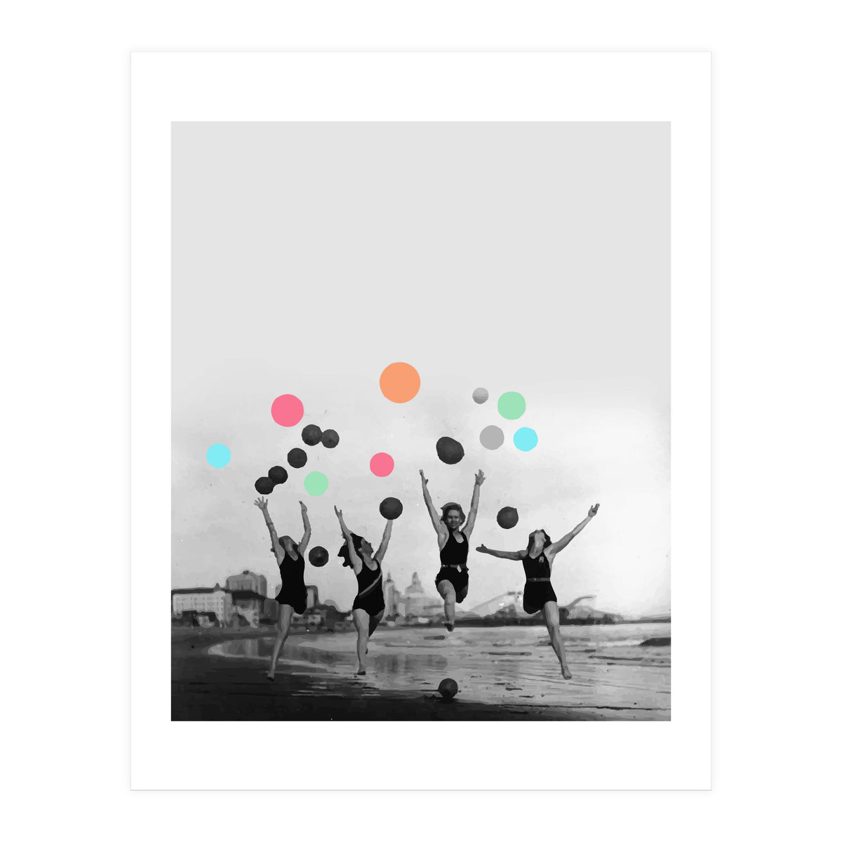 Vintage Women Black & White Photography Balloons Freedom Feminism Women's Rights Individuality (Print Only)