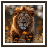 Majestic Lion Among Golden Flowers Close Up thumbnail