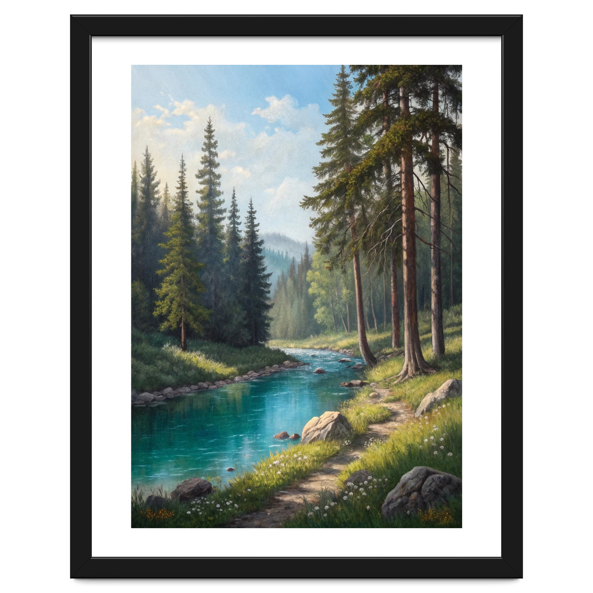 Serene Alpine Forest River Landscape