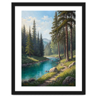 Serene Alpine Forest River Landscape