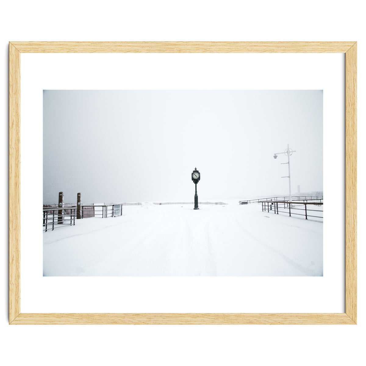 A clock tower in the snow beach