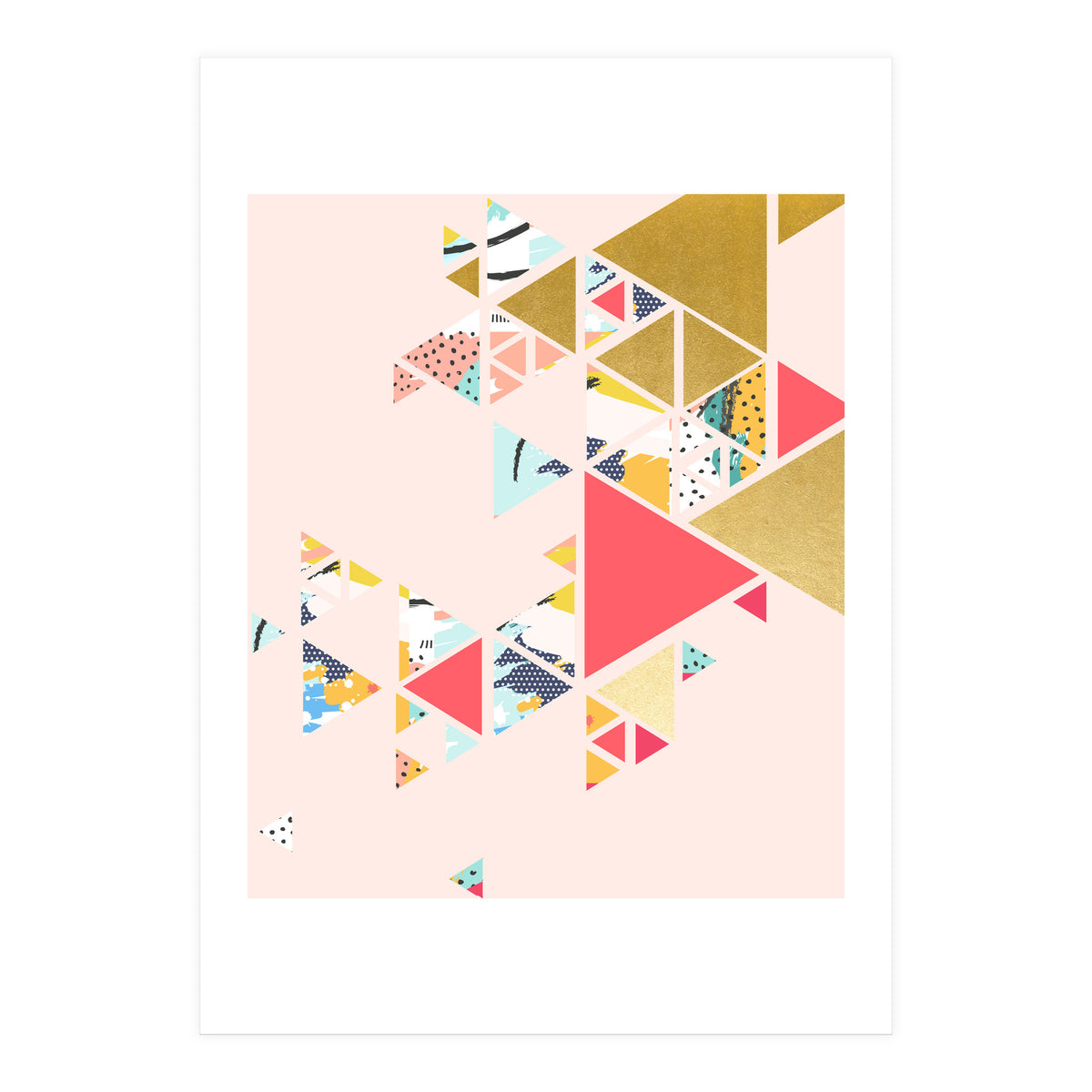 Gold Abstraction, Abstract Eclectic Colorful Geometrical, Blush Pastel Metallic Chic Graphic Design (Print Only)