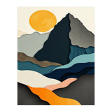 Minimalist Layered Mountain Landscape with Golden Sun (Print Only) thumbnail