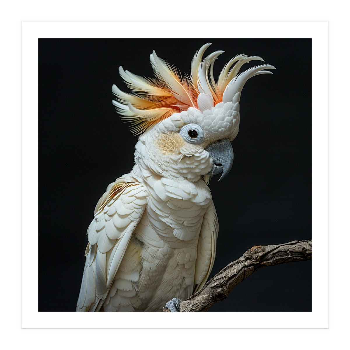 White Cockatoo Parrot Bird Perched On Branch (Print Only)