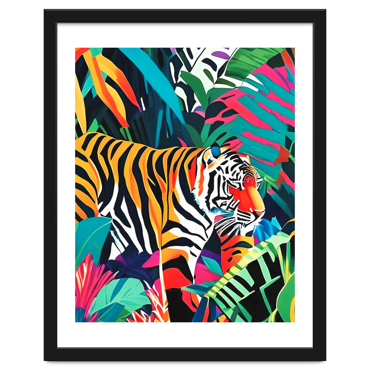 The Tigress, Fearless Wild Animal Tropical Jungle, Multicolor Cat Confidence Peaceful Calm Bohemian Eclectic