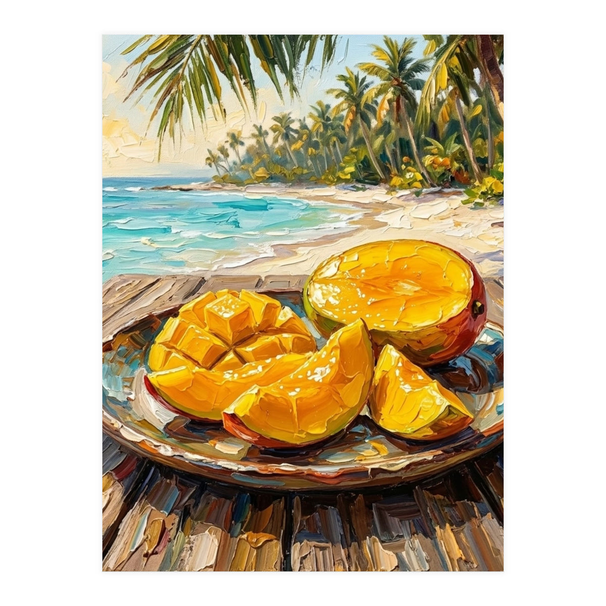 Tropical Mango Beach Oil Painting  (Print Only)