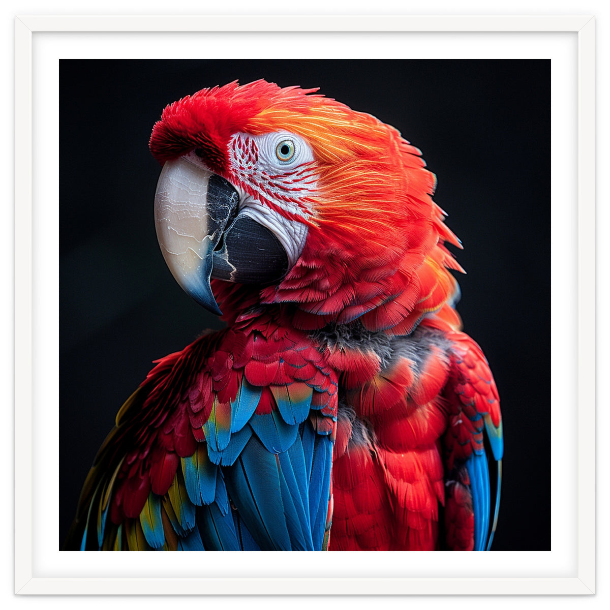 Scarlet Macaw Parrot Detailed Feather Close Up Portrait