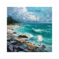 Coastal Turquoise Shoreline with Crashing Ocean Waves (Print Only)