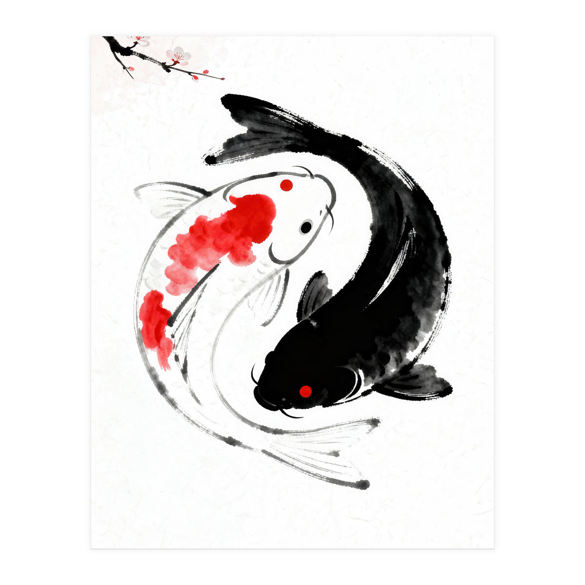 Yin Yang Koi Fish, Black and White Japanese Ink Painting Zen Wall Art, Yin Yang, YIN & YANG (Print Only)