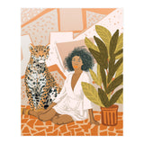 House Guest | Modern Bohemian Black Woman | Urban Jungle Decor | Wild Cat Leopard Pet | Plant Lady (Print Only) thumbnail