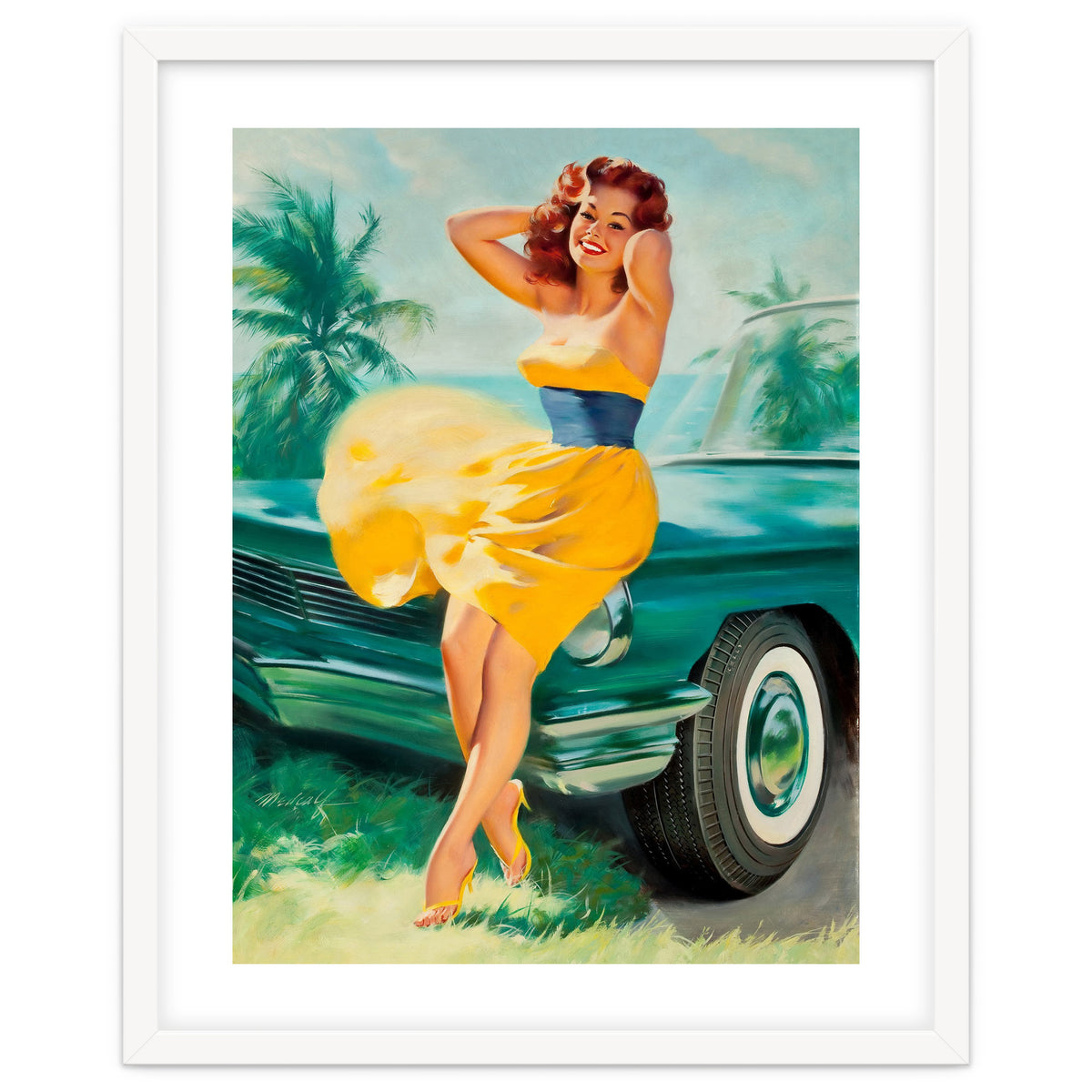 Pinup Girl Posing In Front Of The Car