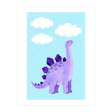 Purple Stegosaurus Watercolor Art, Cute Dinosaur Nursery Print, Dino and Clouds Illustration (Print Only) thumbnail