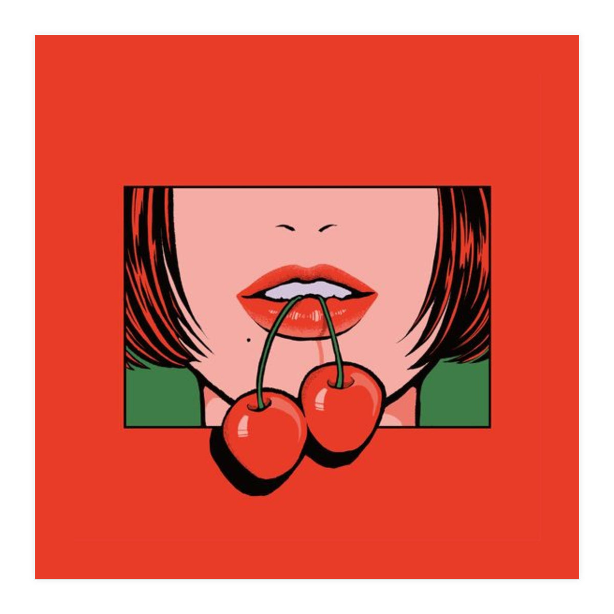 Pop Art Cherry Bold Lips With A Classic Design (Print Only)