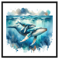 Mother And Calf Whales Watercolor