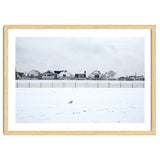 A seagull and snow covered houses thumbnail