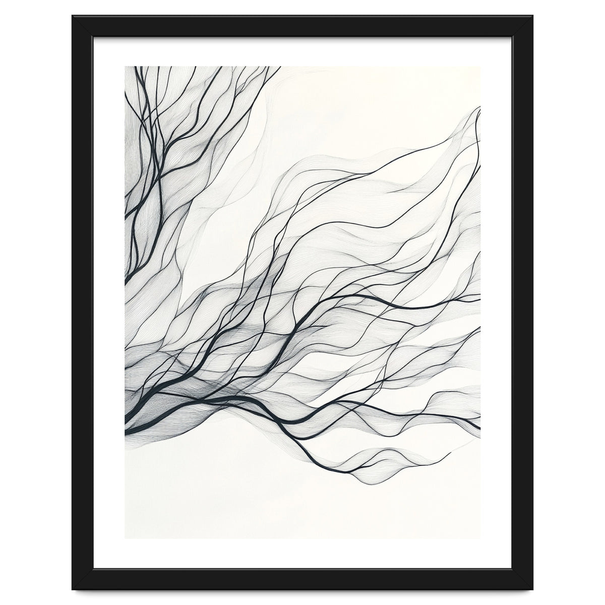 Abstract Black Branching Lines Flowing