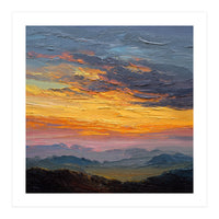 Vibrant Golden Hour Horizon Over Distant Mountain Ridges (Print Only)