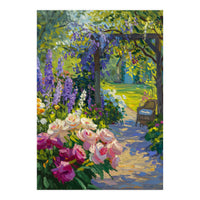 Serene Summer Garden Path Oil Painting (Print Only)