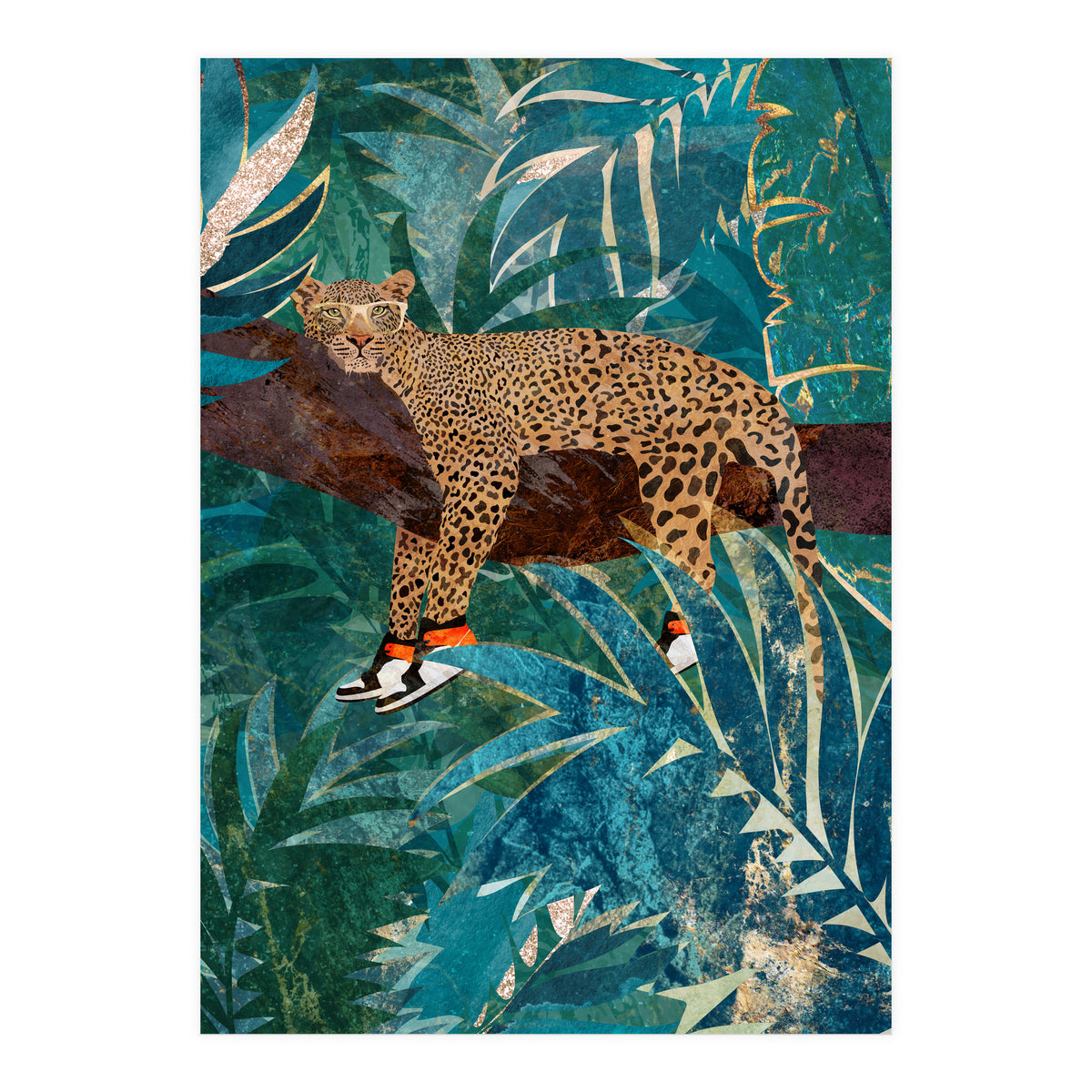 Leopard wearing shoes in the jungle (Print Only)
