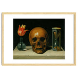 Vanitas, allegory of fleeting time with skull and hour-glass. Oil on canvas. thumbnail