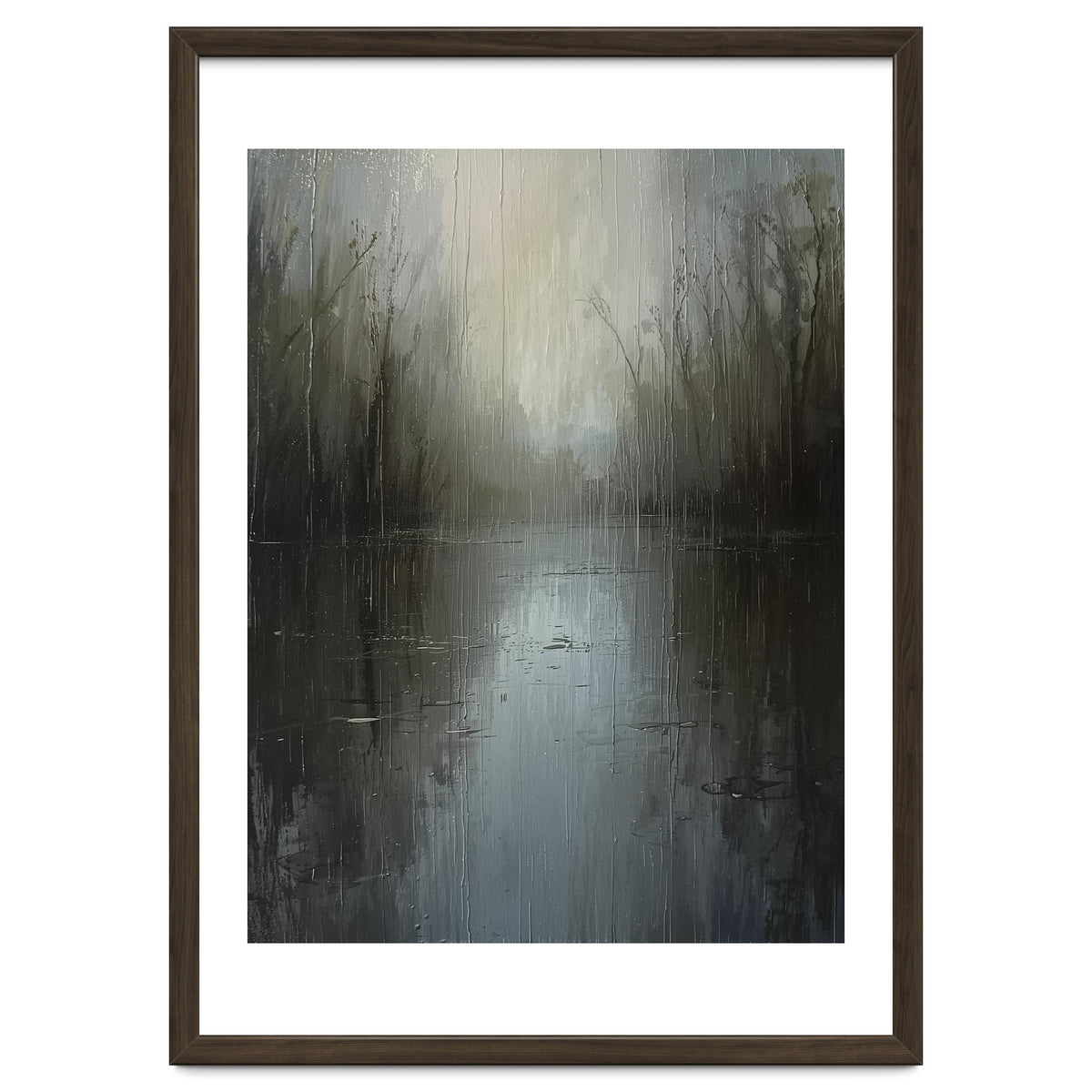 Ethereal Rainy Lake Forest Oil Painting
