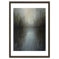 Ethereal Rainy Lake Forest Oil Painting