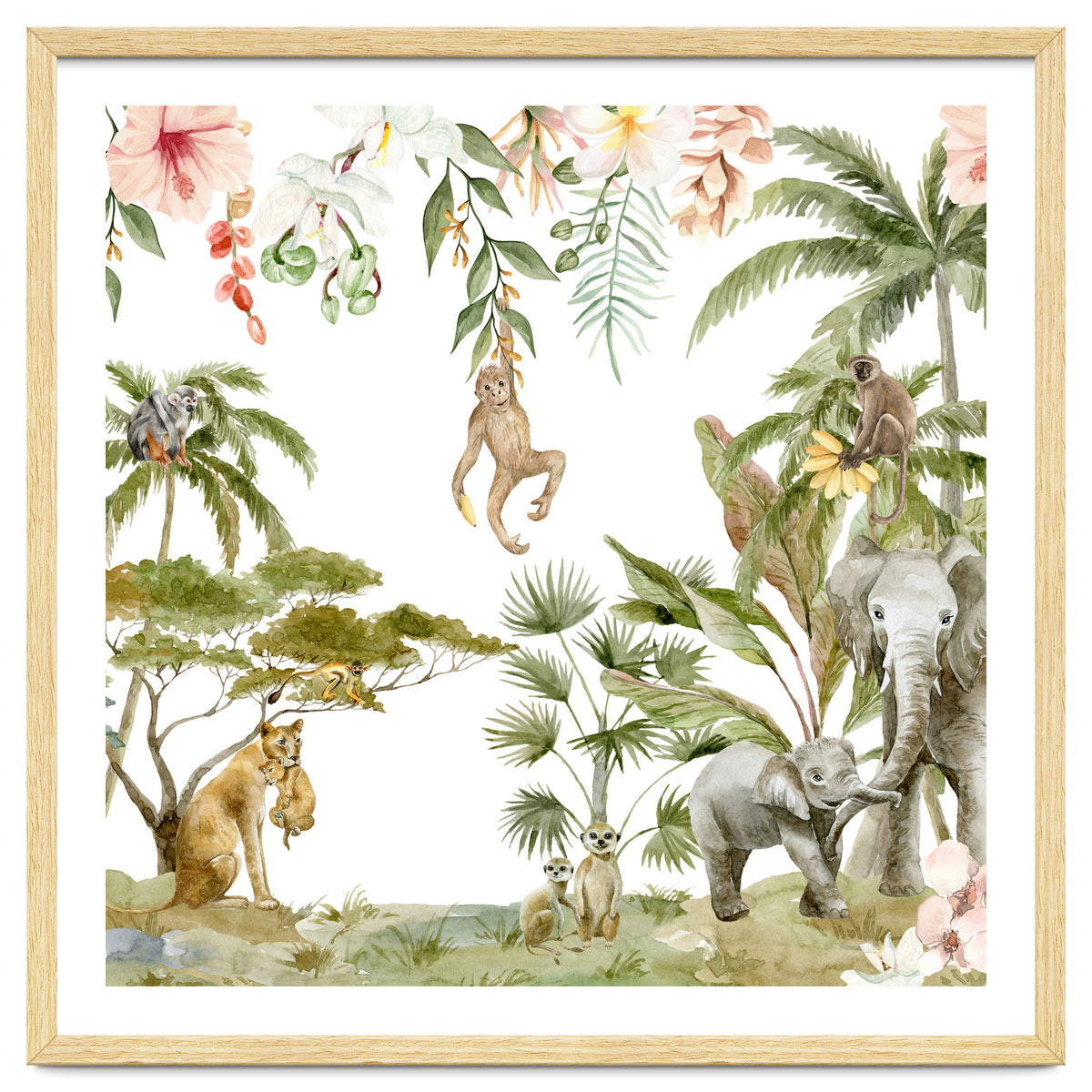 Watercolor Wild Animals Jungle
