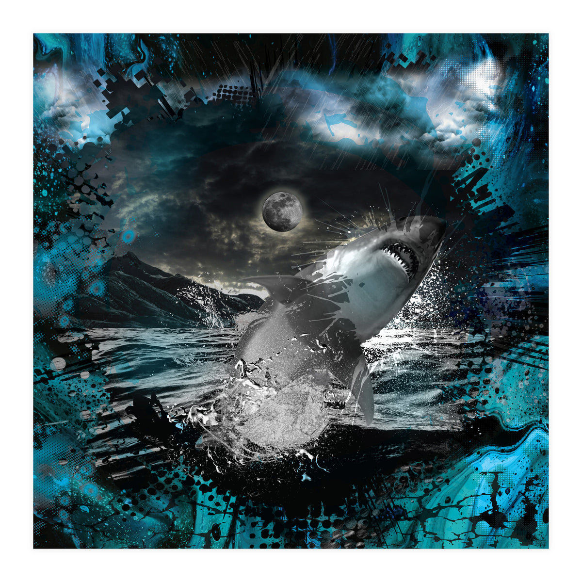 Shark Blue Moon Ocean Splash (Print Only)