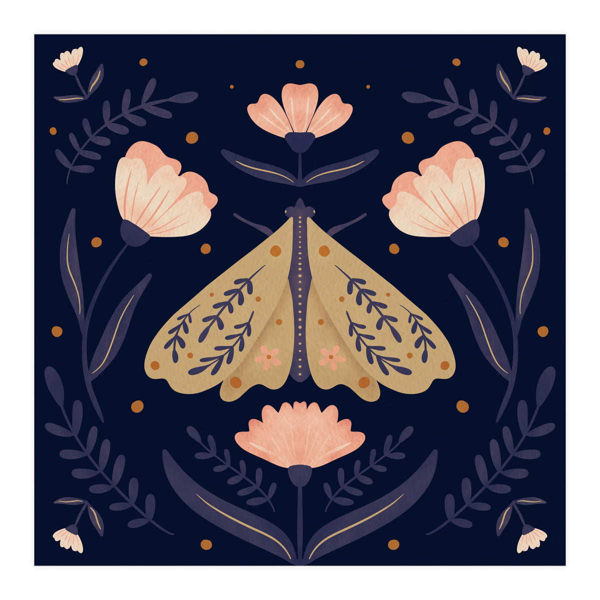 Moth And Flowers  (Print Only)