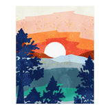 A Magical Sunset, Landscape Nature Illustration, Minimal Bohemian Painting, Mountains Adventure Travel (Print Only) thumbnail