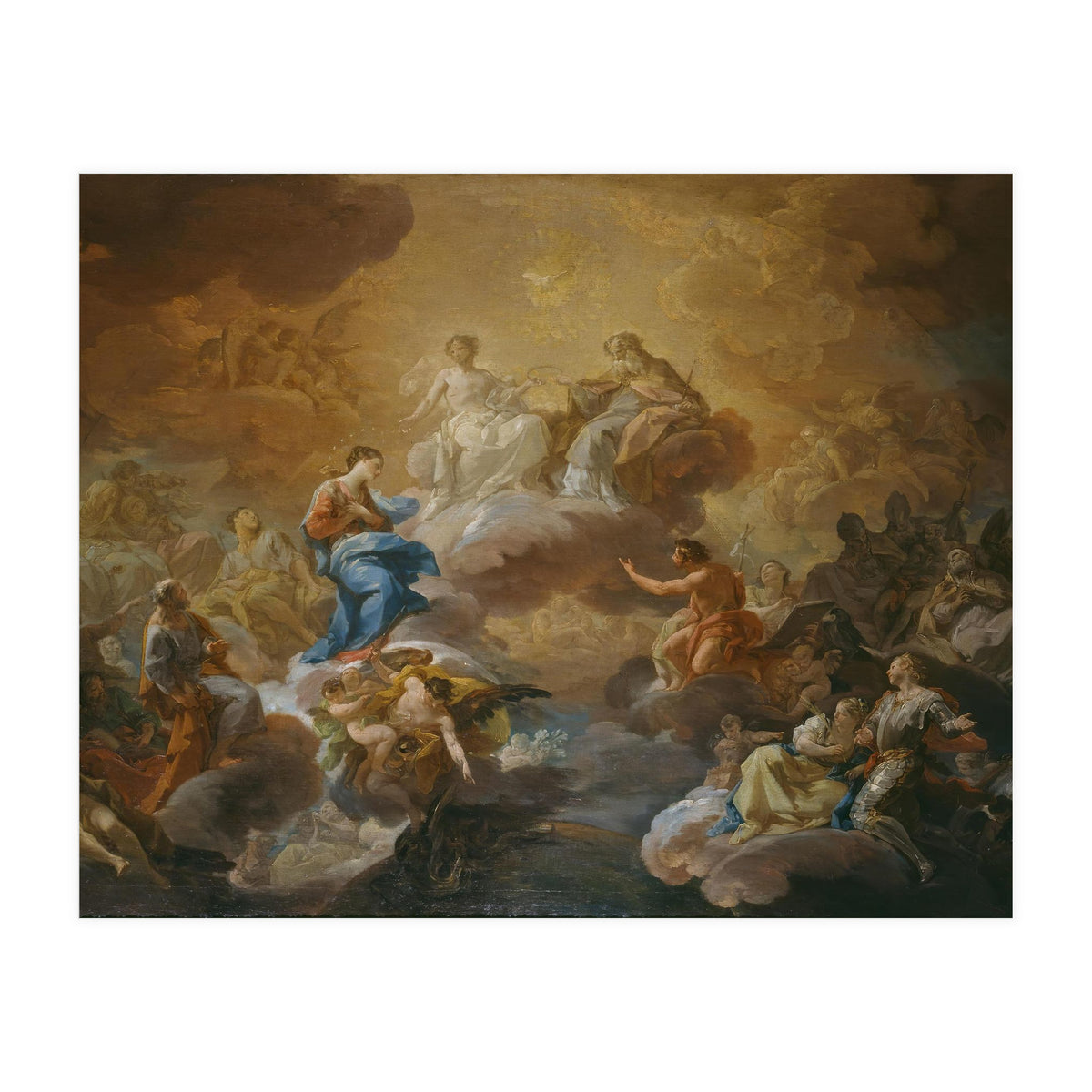 Corrado Giaquinto / 'La Santísima Trinidad, la Virgen y santos', 1755-1756, Italian School. (Print Only)