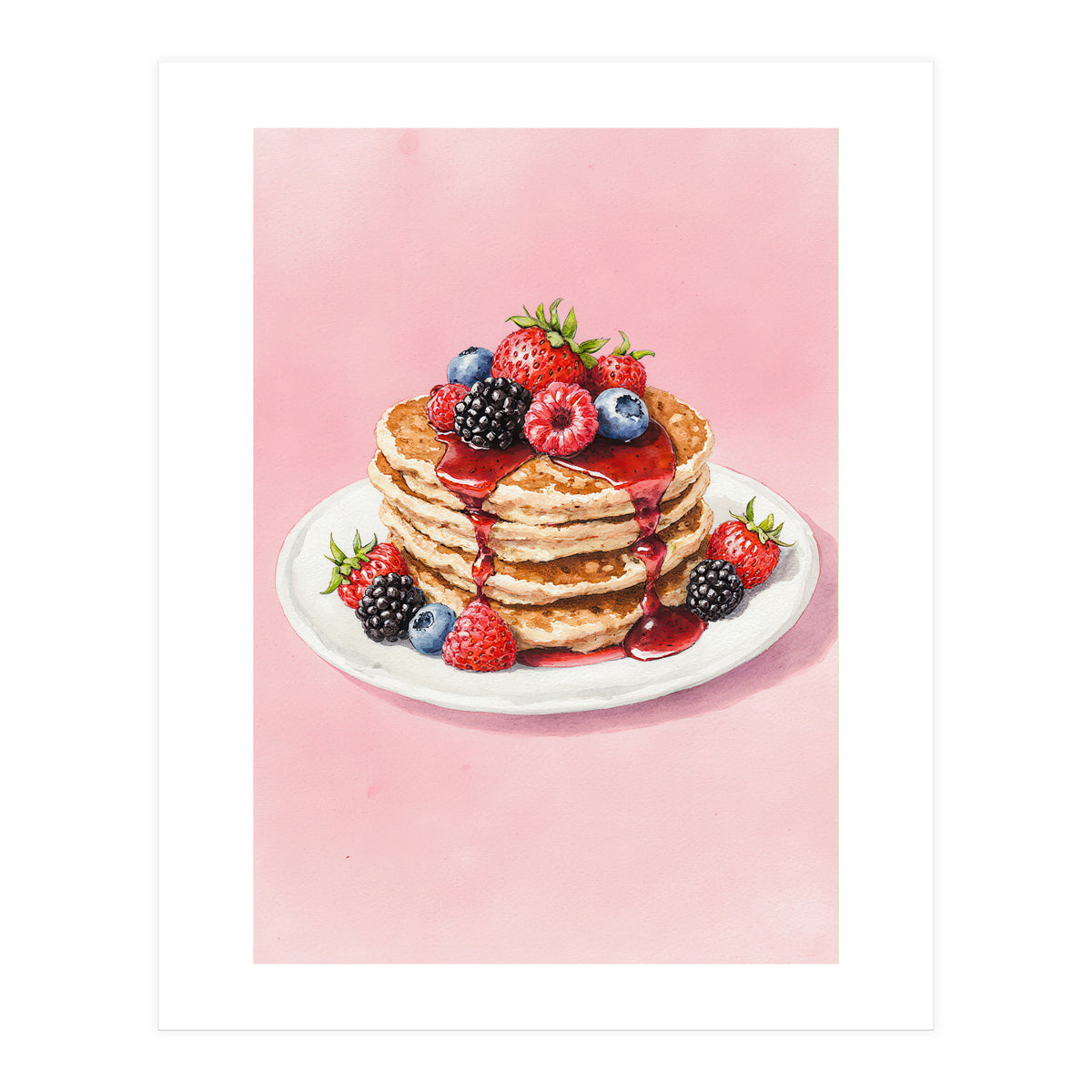 Berry Pancakes – Watercolor Breakfast Food (Print Only)