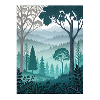 Vibrant Silhouettes in the Misty Teal Highlands (Print Only)