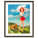 Pinup Girl In Little Red Dress And Two Dogs thumbnail