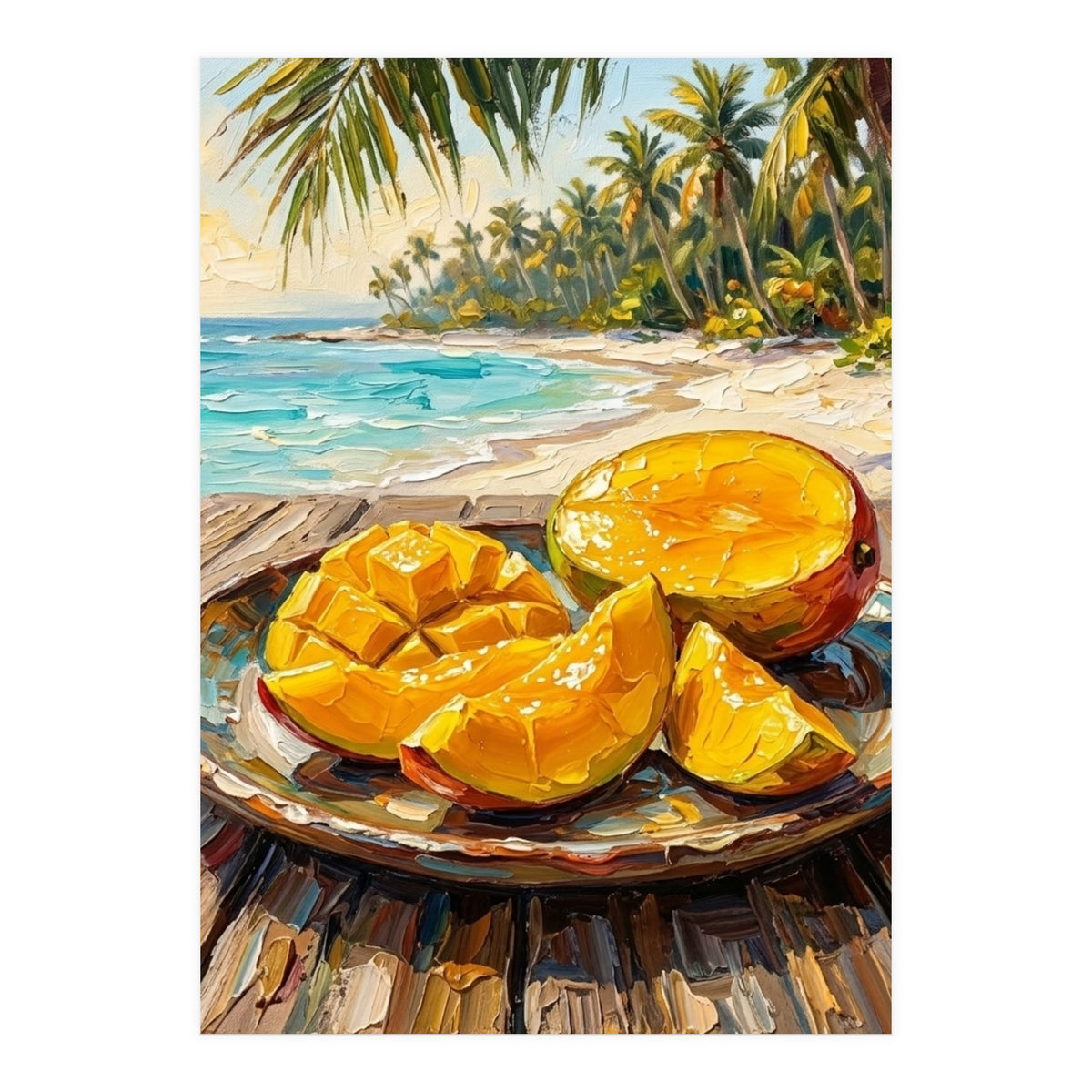 Tropical Mango Beach Oil Painting  (Print Only)