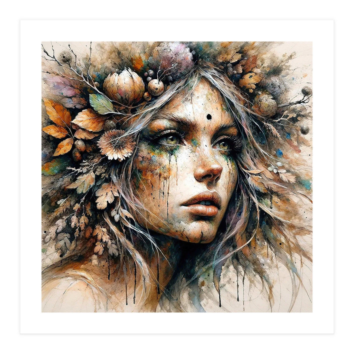 Harvest Crown Druid Woman Portrait (Print Only)