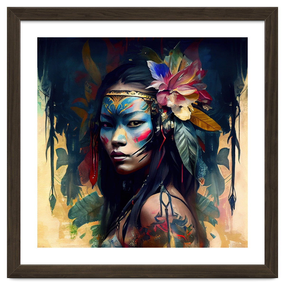 Floral Native Asian Warrior Portrait