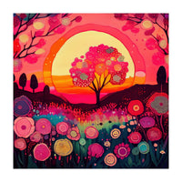 Folk Sunset Blossoming Tree (Print Only)