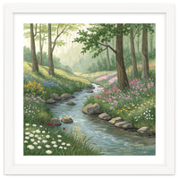 Vibrant Forest Stream Watercolor Painting