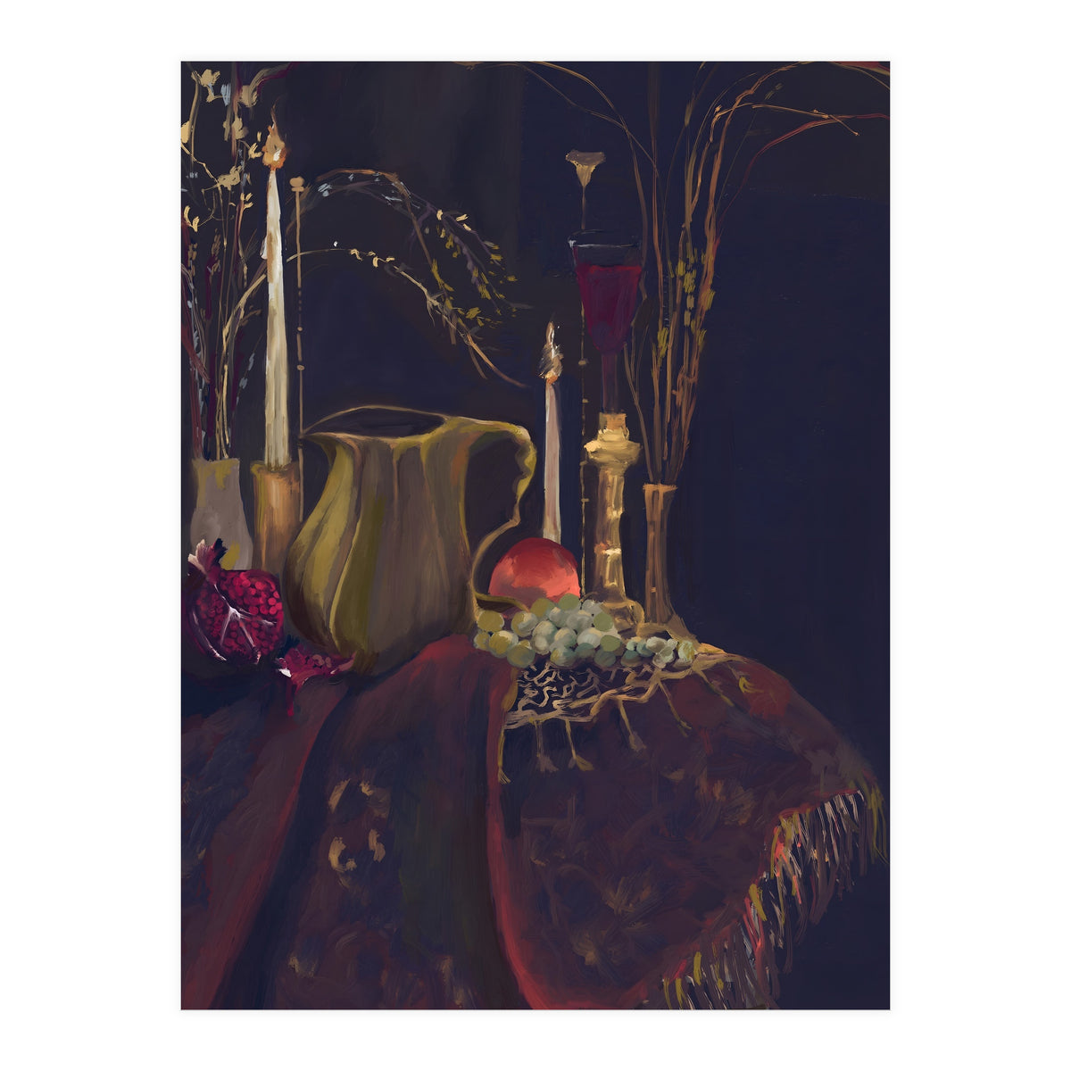 Dark Baroque Table still life moody still life oils (Print Only)