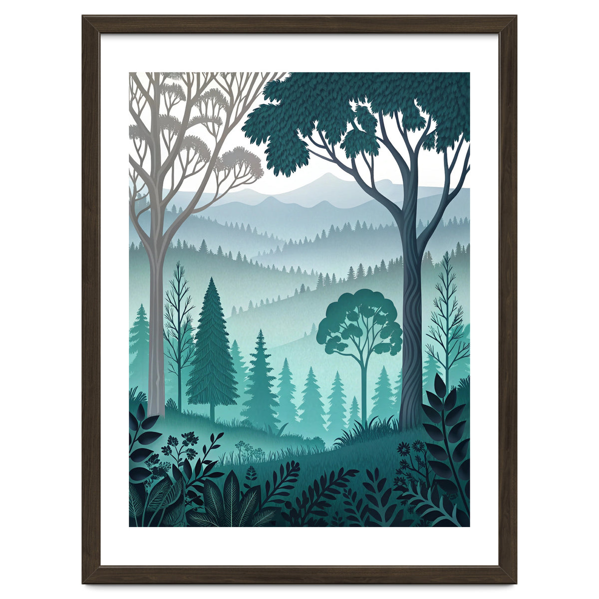 Vibrant Silhouettes in the Misty Teal Highlands