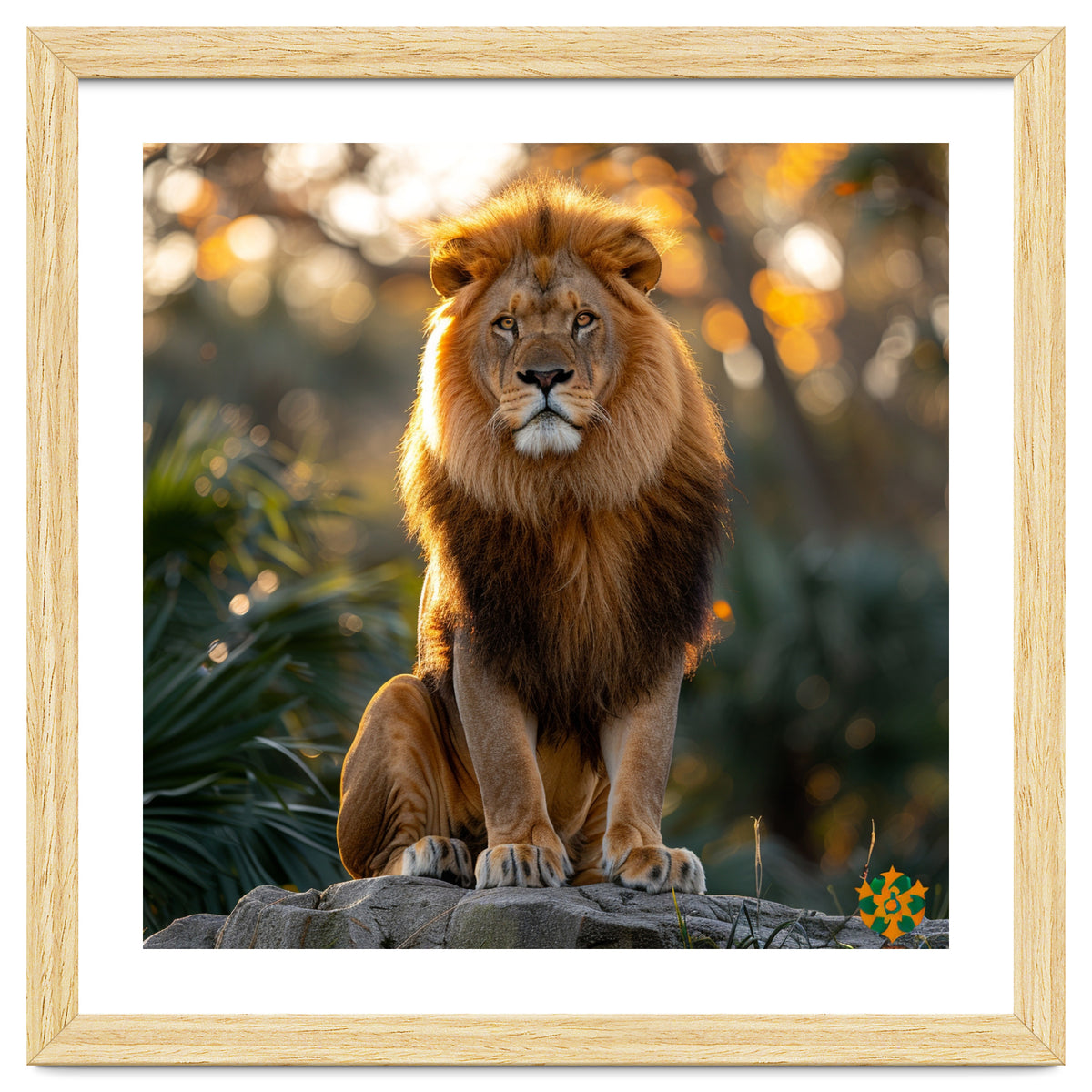 Majestic Lion Sitting On A Rock At Sunset