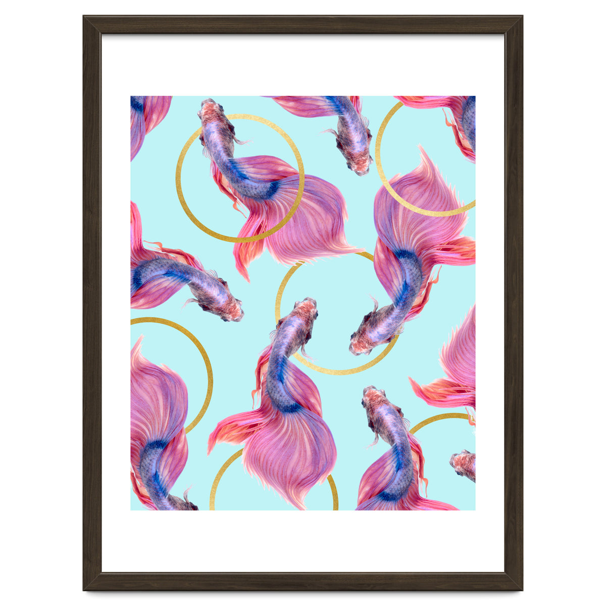 HullaHoops, Eclectic Colorful Fish Graphic Design, Animals Gold Rings Surrealism Quirky