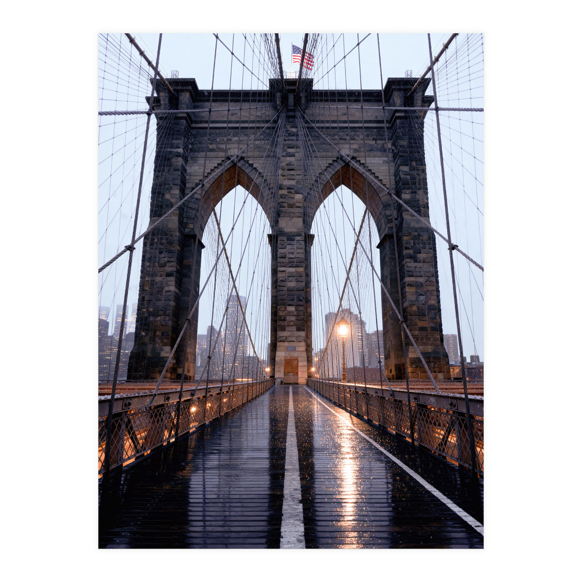Brooklyn Bridge, USA, Moody NYC Architecture, Rainy Urban Photography (Print Only)