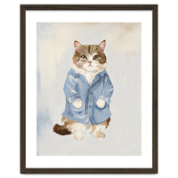 Sir James fluffy Tom cat in his blue pajamas oils