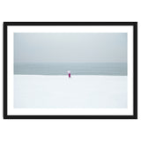 A walking woman in the winter snow beach thumbnail